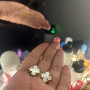 Gold and White Clover Earrings